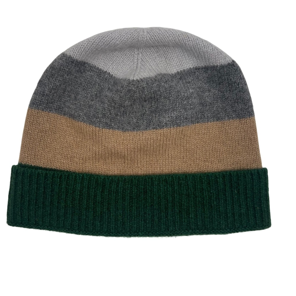 Color Block Cashmere Skull Cap Beanie Hat Gray Tan Green Casual Winter Warm‎